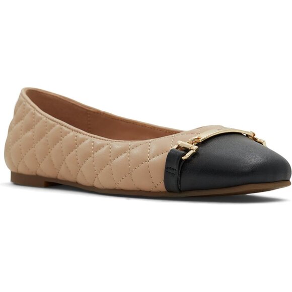 Aldo Womens Synthetic Closed Square Toe Low Wedge Heel Beige Leanne Ballet Flat - Picture 2 of 8